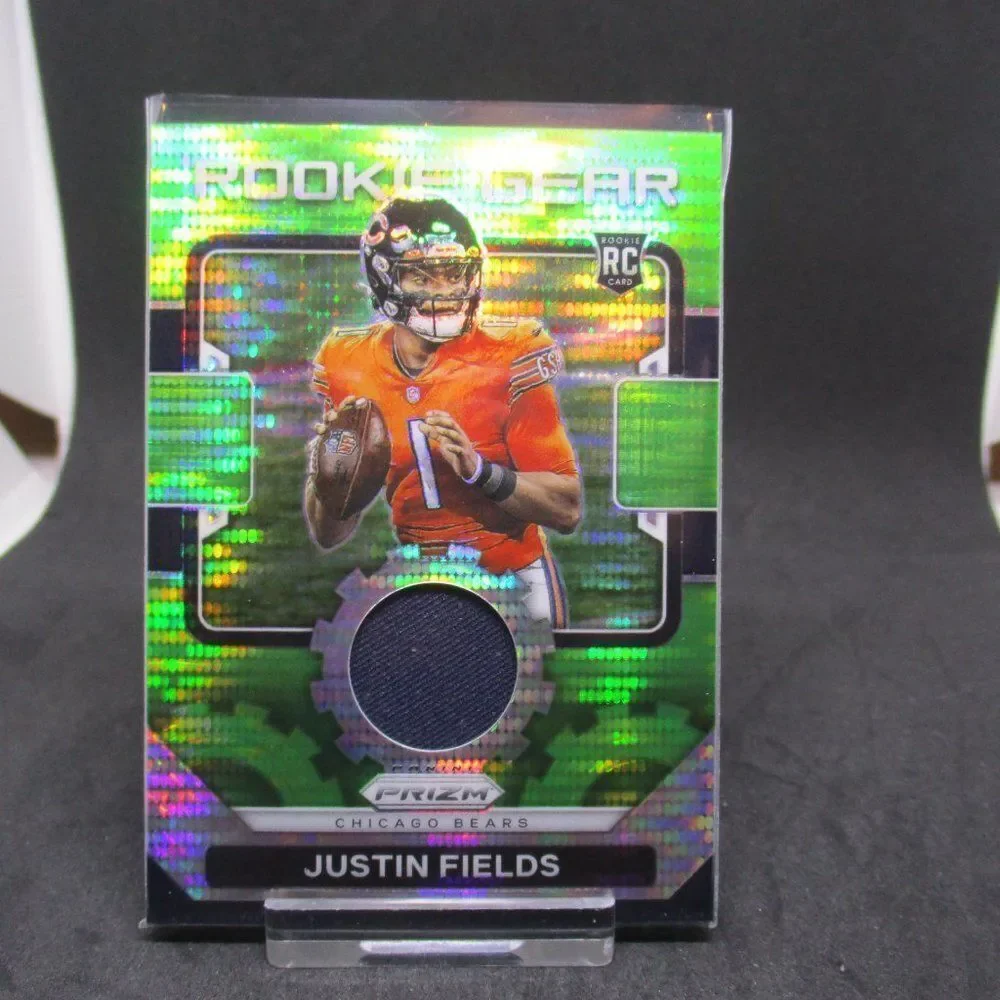2021 Prizm Justin Fields Rookie Gear Neon Green Pulsar Prizm Jersey #RG-4